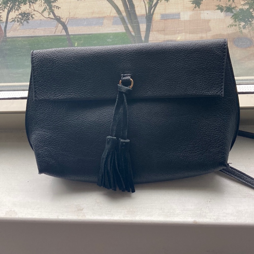 Anthropologie black handbag with removable long strap